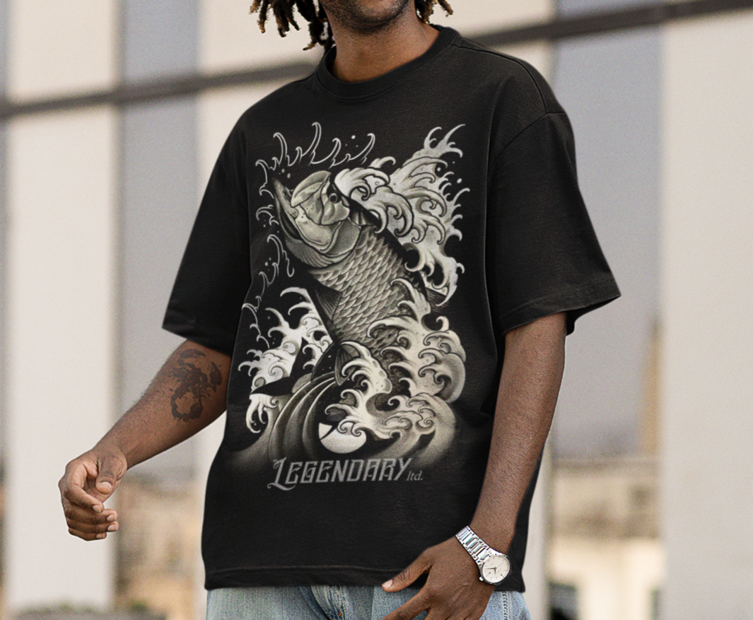 12"x17" Tattoo Style Tarpon Artwork on Front of Oversized Shirt